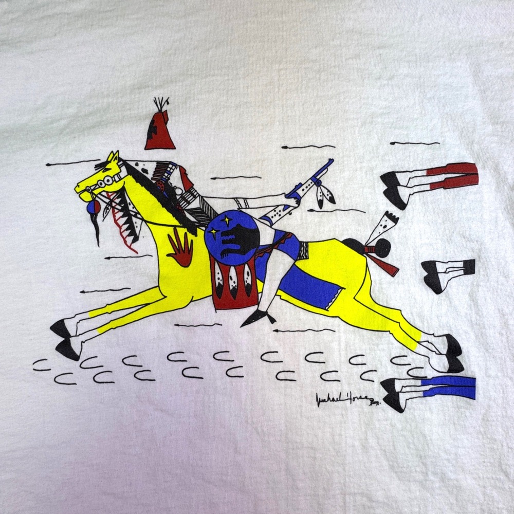 Vintage 1998 Michael Horse‎ Shirt Men's XXL Lawrence Indian Arts Show White